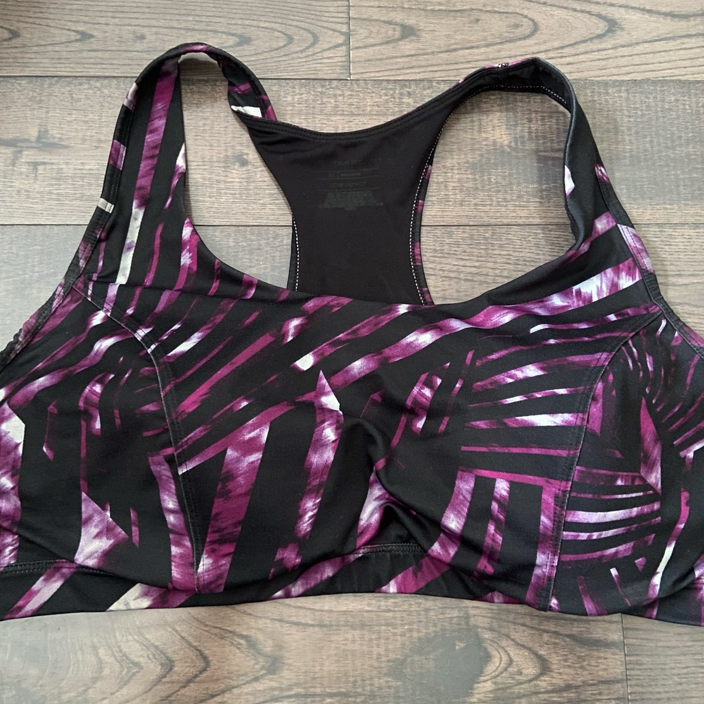 Purple and Black Printed 3x Tek Gear Low Impact Sports Bra